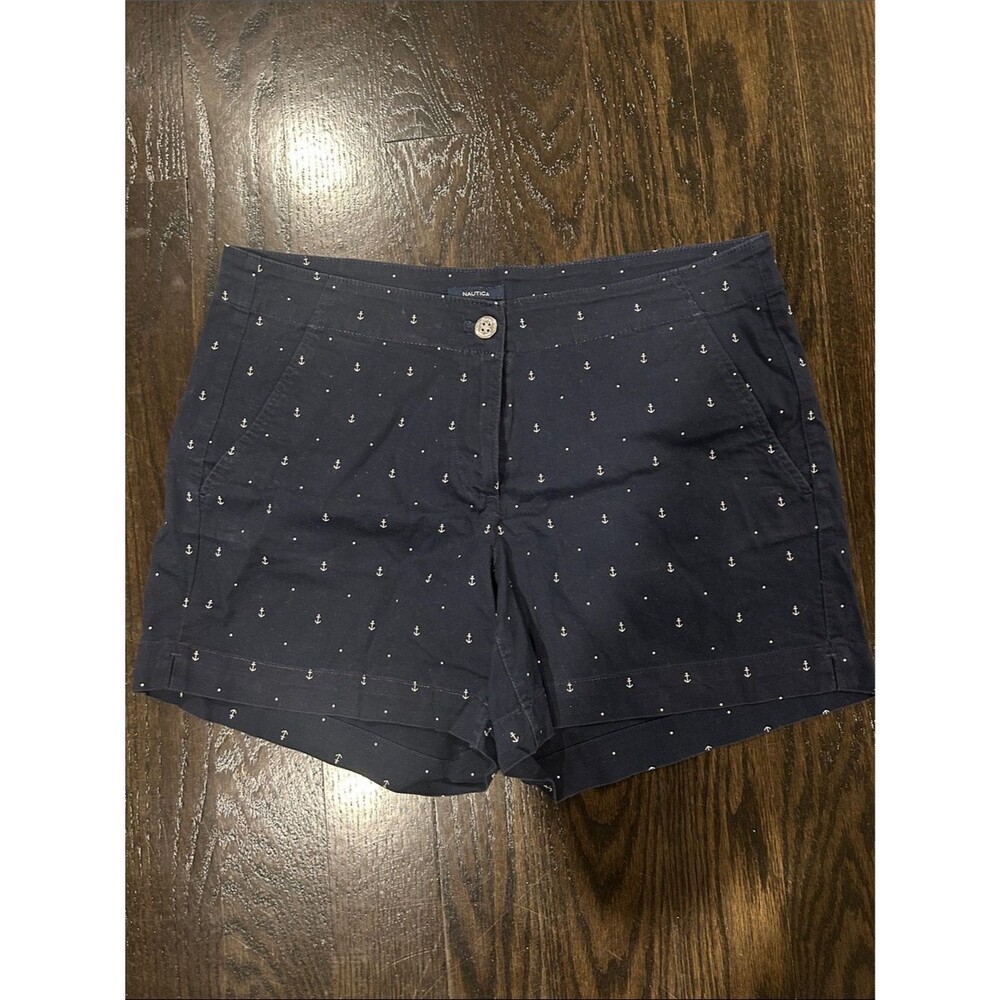Nautica Navy Shorts with White Anchor Print Size 10 Cotton Nautical